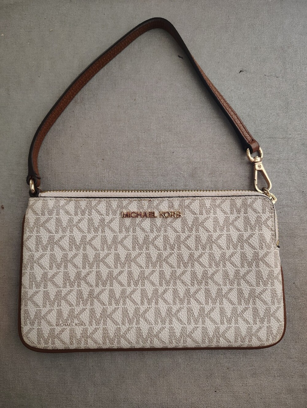 Michael Kors Beige Logo Wristlet Bag